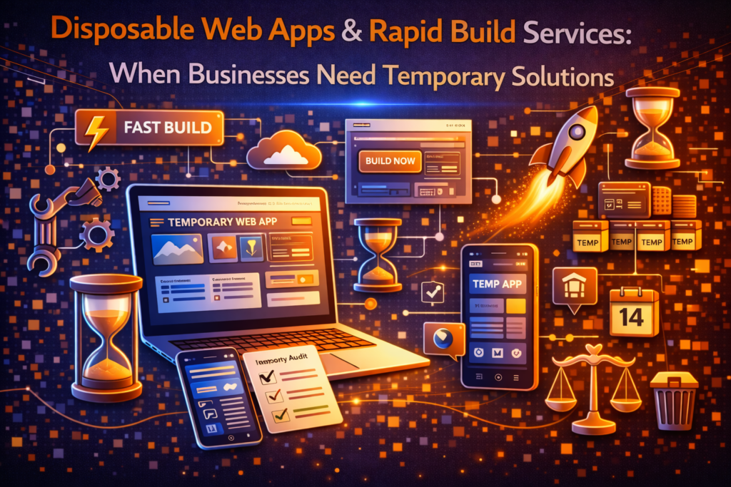 Disposable Web Apps & Rapid Build Services: When Businesses Need Temporary Solutions exist for a simple reality: not every business problem deserves a multi-quarter roadmap, a permanent architecture, and a forever maintenance plan. Sometimes you need a fast, “good enough,” secure solution that lives just long enough to prove a point, support a campaign, run an event, or bridge a short-term operational gap—then cleanly disappears. Disposable Web Apps & Rapid Build Services: When Businesses Need Temporary Solutions
