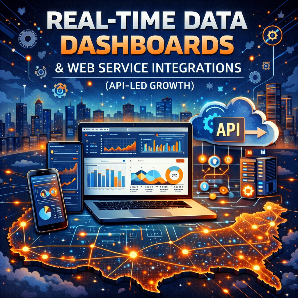 Real-Time Data Dashboards & Web Service Integrations (API-Led Growth) are how modern U.S. businesses stop guessing and start operating with clarity. Most organizations already have the ingredients for growth—customers, product usage, marketing performance, sales activity, support signals, fulfillment status—but those signals are scattered across tools. When data is fragmented, leaders make decisions late, teams argue about “whose numbers are right,” and opportunities are missed because the business is always reacting. Real-Time Data Dashboards & Web Service Integrations (API-Led Growth)