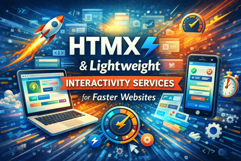HTMX & Lightweight Interactivity Services for Faster Websites are a practical response to a modern web reality: many sites are slower than they need to be because they ship too much JavaScript for relatively simple interactions. Visitors don’t care how your UI is built; they care that it loads quickly, feels responsive, works on mobile, and helps them complete tasks without friction. When a site is heavy, it costs you in bounce rate, conversions, SEO performance, and user trust. HTMX & Lightweight Interactivity Services for Faster Websites